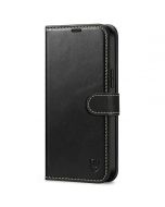 SHIELDON iPhone 14 Plus Wallet Case, iPhone 14 Plus Genuine Leather Cover Book Folio Flip Kickstand Case with Magnetic Clasp - Black - Retro