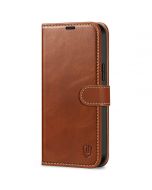 SHIELDON iPhone 14 Plus Wallet Case, iPhone 14 Plus Genuine Leather Cover Book Folio Flip Kickstand Case with Magnetic Clasp - Brown - Retro