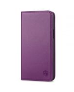 SHIELDON iPhone 14 Plus Wallet Case, iPhone 14 Plus Genuine Leather Cover with RFID Blocking, Book Folio Flip Kickstand Magnetic Closure - Purple