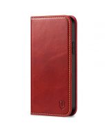 SHIELDON iPhone 14 Plus Wallet Case, iPhone 14 Plus Genuine Leather Cover with RFID Blocking, Book Folio Flip Kickstand Magnetic Closure - Red - Retro