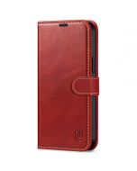 SHIELDON iPhone 14 Plus Wallet Case, iPhone 14 Plus Genuine Leather Cover Book Folio Flip Kickstand Case with Magnetic Clasp - Red - Retro