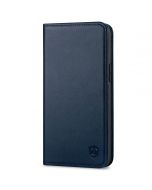 SHIELDON iPhone 14 Pro Max Wallet Case, iPhone 14 Pro Max Genuine Leather Folio Cover - Navy Blue