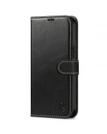 SHIELDON iPhone 14 Pro Max Wallet Case, iPhone 14 Pro Max Genuine Leather Cover with Magnetic Clasp Closure Flip Case - Black - Retro