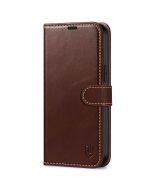 SHIELDON iPhone 14 Pro Max Wallet Case, iPhone 14 Pro Max Genuine Leather Cover with Magnetic Clasp Closure Flip Case - Coffee - Retro