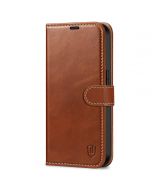 SHIELDON iPhone 14 Pro Wallet Case, iPhone 14 Pro Genuine Leather Cover with Magnetic Clasp - Brown - Retro