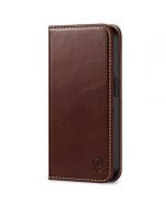 SHIELDON iPhone 14 Pro Wallet Case, iPhone 14 Pro Genuine Leather Cover Folio Case with Magnetic Closure - Coffee - Retro