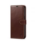SHIELDON iPhone 14 Pro Wallet Case, iPhone 14 Pro Genuine Leather Cover with Magnetic Clasp - Coffee - Retro