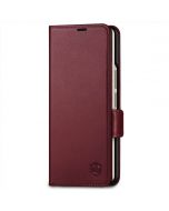 SHIELDON SAMSUNG Galaxy Z Fold4 5G Genuine Leather Wallet Case Cover with S Pen Holder, Folio Flip Style - Wine Red