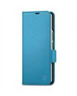 SHIELDON SAMSUNG Galaxy Z Fold4 5G Genuine Leather Wallet Case Cover with S Pen Holder, Folio Flip Style - Light Blue - Litchi Pattern