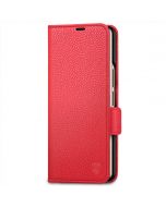 SHIELDON SAMSUNG Galaxy Z Fold4 5G Genuine Leather Wallet Case Cover with S Pen Holder, Folio Flip Style - Red - Litchi Pattern