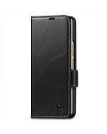 SHIELDON SAMSUNG Galaxy Z Fold4 5G Genuine Leather Wallet Case Cover with S Pen Holder, Folio Flip Style - Black - Retro