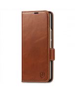 SHIELDON SAMSUNG Galaxy Z Fold4 5G Genuine Leather Wallet Case Cover with S Pen Holder, Folio Flip Style - Brown - Retro