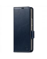 SHIELDON SAMSUNG Galaxy Z Fold4 5G Genuine Leather Wallet Case Cover with S Pen Holder, Folio Flip Style - Dark Blue - Retro