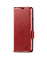 SHIELDON SAMSUNG Galaxy Z Fold4 5G Genuine Leather Wallet Case Cover with S Pen Holder, Folio Flip Style - Red - Retro