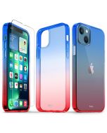 TUCCH iPhone 13 Mini Clear TPU Case Non-Yellowing, Transparent Thin Slim Scratchproof Shockproof TPU Case with Tempered Glass Screen Protector for iPhone 13 Mini 5G(5.4-Inch) - Blue&Red