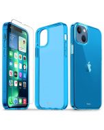 TUCCH iPhone 13 Clear TPU Case Non-Yellowing, Transparent Thin Slim Scratchproof Shockproof TPU Case with Tempered Glass Screen Protector for iPhone 13 5G - Blue