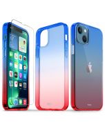 TUCCH iPhone 13 Clear TPU Case Non-Yellowing, Transparent Thin Slim Scratchproof Shockproof TPU Case with Tempered Glass Screen Protector for iPhone 13 5G - Blue&Red