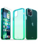 TUCCH iPhone 13 Clear TPU Case Non-Yellowing, Transparent Thin Slim Scratchproof Shockproof TPU Case with Tempered Glass Screen Protector for iPhone 13 5G - Blue&Green