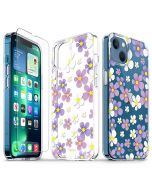 TUCCH iPhone 13 Clear TPU Case Non-Yellowing, Transparent Thin Slim Scratchproof Shockproof TPU Case with Tempered Glass Screen Protector for iPhone 13 5G - Pink Purple Flowers