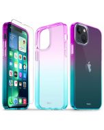 TUCCH iPhone 13 Clear TPU Case Non-Yellowing, Transparent Thin Slim Scratchproof Shockproof TPU Case with Tempered Glass Screen Protector for iPhone 13 5G - VioletBlue