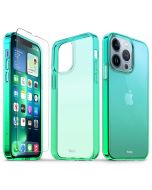 TUCCH iPhone 13 Pro Clear TPU Case Non-Yellowing, Transparent Thin Slim Scratchproof Shockproof TPU Case with Tempered Glass Screen Protector for iPhone 13 Pro 5G - Blue&Green