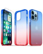 TUCCH iPhone 13 Pro Clear TPU Case Non-Yellowing, Transparent Thin Slim Scratchproof Shockproof TPU Case with Tempered Glass Screen Protector for iPhone 13 Pro 5G - Blue&Red