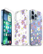 TUCCH iPhone 13 Pro Clear TPU Case Non-Yellowing, Transparent Thin Slim Scratchproof Shockproof TPU Case with Tempered Glass Screen Protector for iPhone 13 Pro 5G - Pink Purple Flowers