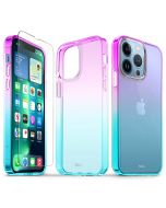 TUCCH iPhone 13 Pro Clear TPU Case Non-Yellowing, Transparent Thin Slim Scratchproof Shockproof TPU Case with Tempered Glass Screen Protector for iPhone 13 Pro 5G - Violet Blue