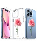 TUCCH iPhone 13 Pro Clear TPU Case Non-Yellowing, Transparent Thin Slim Scratchproof Shockproof TPU Case with Tempered Glass Screen Protector for iPhone 13 Pro 5G - Pink Rose Flower