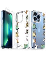 TUCCH iPhone 13 Pro Clear TPU Case Non-Yellowing, Transparent Thin Slim Scratchproof Shockproof TPU Case with Tempered Glass Screen Protector for iPhone 13 Pro 5G - Cute Cats