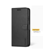 TUCCH iPhone 11 Wallet Case for Men, iPhone 11 Leather Cover with Magnetic Clasp - Black