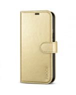 TUCCH iPhone 13 Wallet Case, iPhone 13 PU Leather Case, Folio Flip Cover with RFID Blocking, Credit Card Slots, Magnetic Clasp Closure - Shiny Champagne Gold
