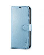 TUCCH iPhone 15 Wallet Case, iPhone 15 PU Leather Case-Shiny Light Blue