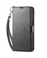 TUCCH iPhone 15 Wallet Case, iPhone 15 PU Leather Case-Strap - Black