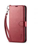 TUCCH iPhone 15 Wallet Case, iPhone 15 PU Leather Case-Strap - Dark Red