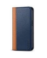 TUCCH iPhone 15 Pro Max Leather Wallet Case, iPhone 15 Pro Max Folio Phone Case - Dark Blue&Brown