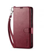 TUCCH SAMSUNG GALAXY S23 Plus Wallet Case, SAMSUNG S23 Plus PU Leather Case Book Flip Folio Cover - Wrist Strap - Wine Red