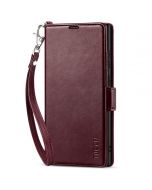 TUCCH SAMSUNG S23 Ultra Wallet Case, SAMSUNG Galaxy S23 Ultra PU Leather Cover Book Flip Folio Case - Wrist Strap - Wine Red