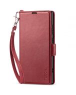 TUCCH SAMSUNG S24 Ultra Wallet Case, SAMSUNG Galaxy S24 Ultra PU Leather Cover Book Flip Folio Case - Strap - Dark Red