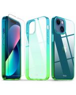 TUCCH iPhone 13 Mini Clear TPU Case Non-Yellowing, Transparent Thin Slim Scratchproof Shockproof TPU Case with Tempered Glass Screen Protector for iPhone 13 Mini 5G(5.4-Inch) - Blue&Green