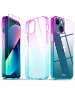 TUCCH iPhone 13 Mini Clear TPU Case Non-Yellowing, Transparent Thin Slim Scratchproof Shockproof TPU Case with Tempered Glass Screen Protector for iPhone 13 Mini 5G(5.4-Inch) - Purple&Blue