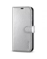 TUCCH iPhone 14 Wallet Case, iPhone 14 PU Leather Case, Folio Flip Cover with RFID Blocking, Credit Card Slots, Magnetic Clasp Closure - Shiny Silver