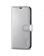 TUCCH iPhone 14 Wallet Case, iPhone 14 PU Leather Case, Folio Flip Cover with RFID Blocking, Credit Card Slots, Magnetic Clasp Closure - Shiny Silver