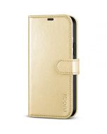 TUCCH iPhone 14 Plus Wallet Case, Mini iPhone 14 Plus 6.7-inch Leather Case, Folio Flip Cover with RFID Blocking, Stand, Credit Card Slots, Magnetic Clasp Closure - Shiny Champagne Gold