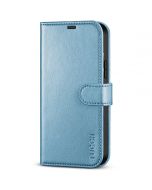 TUCCH iPhone 14 Plus Wallet Case, Mini iPhone 14 Plus 6.7-inch Leather Case, Folio Flip Cover with RFID Blocking, Stand, Credit Card Slots, Magnetic Clasp Closure - Shiny Light Blue