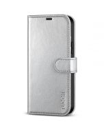 TUCCH iPhone 14 Plus Wallet Case, Mini iPhone 14 Plus 6.7-inch Leather Case, Folio Flip Cover with RFID Blocking, Stand, Credit Card Slots, Magnetic Clasp Closure - Shiny Silver