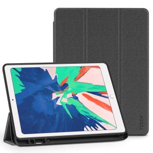 TUCCH iPad Air 3 10.5-inch 2019 Flip Cover with Auto Sleep/Wake, Trifold Stand, Pencil Holder Line texture - Black
