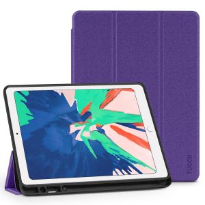 TUCCH iPad Air 3 10.5-inch 2019 Folio Leather Cover Case with Auto Sleep/Wake, Trifold Stand, Pencil Holder Line texture - Purple