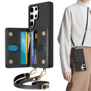 TUCCH SAMSUNG Galaxy S25 Ultra Leather Case with Undetachable Wallet, Crossbody Lanyard Phone Case for SAMSUNG S25 Ultra, Raised Edge RFID Blocking Anti-Slip Shockproof Protective Wallet Case