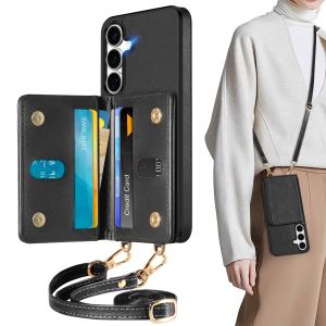 TUCCH SAMSUNG Galaxy S25 Plus Leather Wallet Case with Crossbody Lanyard, SAMSUNG Galaxy S25 Plus Phone Case with Undetachable Wallet, Raised Edge RFID Blocking Anti-Slip Shockproof Protective Wallet Case